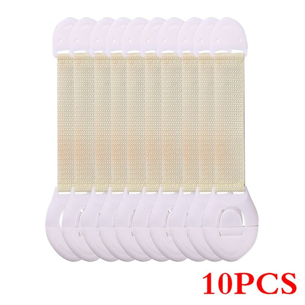 10pcs/Lot Drawer Door Cabinet Cupboard Toilet Safety Locks Baby Kids Safety Care Plastic Locks Straps Infant Baby Protection